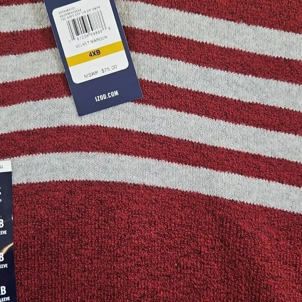 Izod Sweater Men's 4X Big & Tall Red & Grey 1/4 Zip Long Sleeve NWT Quiet Luxury